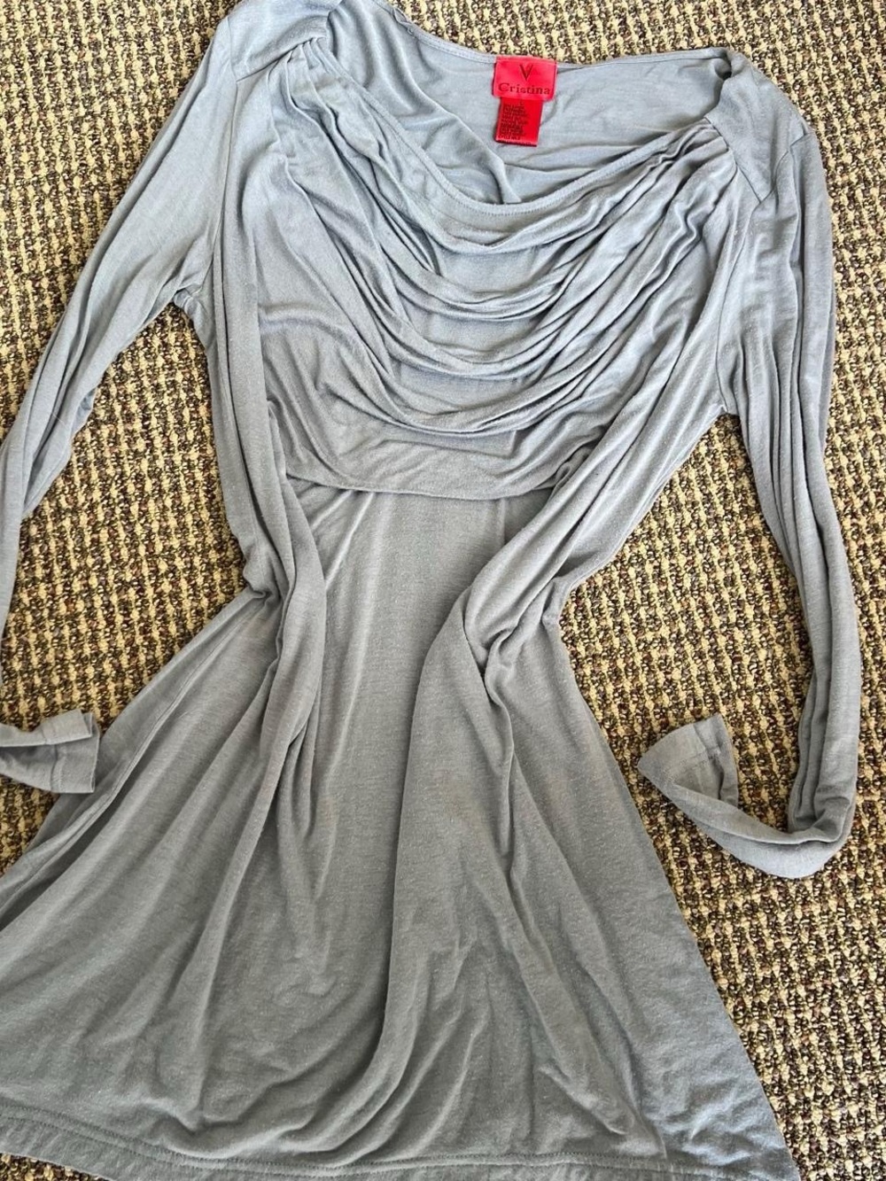 Y2k V Cristina Light Gray Draped Cowl Neck Long-Sleeve Grunge Tunic